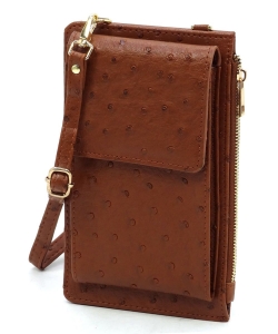 Ostrich Crossbody Cell Phone Purse OR071 BROWN